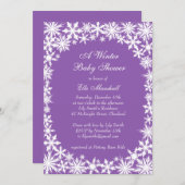 Winter Lace over Paarse uitnodiging tot Baby showe (Voorkant / Achterkant)