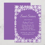 Winter Lace Sweet Sixteen Uitnodiging - paars (Voorkant / Achterkant)