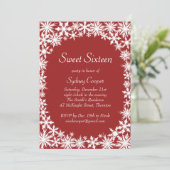 Winter Lace Sweet Sixteen Uitnodiging - rood (Staand voorkant)