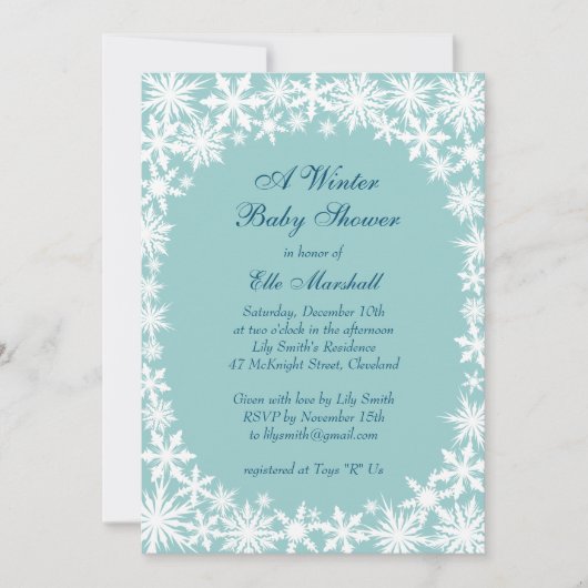 Winter Lace Turquoise Baby shower Uitnodiging (Voorkant)