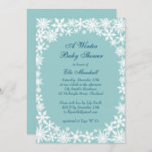 Winter Lace Turquoise Baby shower Uitnodiging (Voorkant / Achterkant)