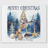 Winter Lady Gnome Blauw Bos Vrolijk Kerstfeest Cadeaupapier (Vlak)