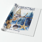 Winter Lady Gnome Blauw Bos Vrolijk Kerstfeest Cadeaupapier (Uitgerold)