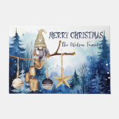 Winter Lady Gnome Blauw Bos Vrolijk Kerstfeest Deurmat (Voorkant)