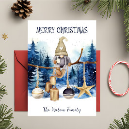 Winter Lady Gnome Blauw Bos Vrolijk Kerstfeest Feestdagenkaart