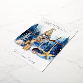 Winter Lady Gnome Blauw Bos Vrolijk Kerstfeest Folie Feestdagenkaart