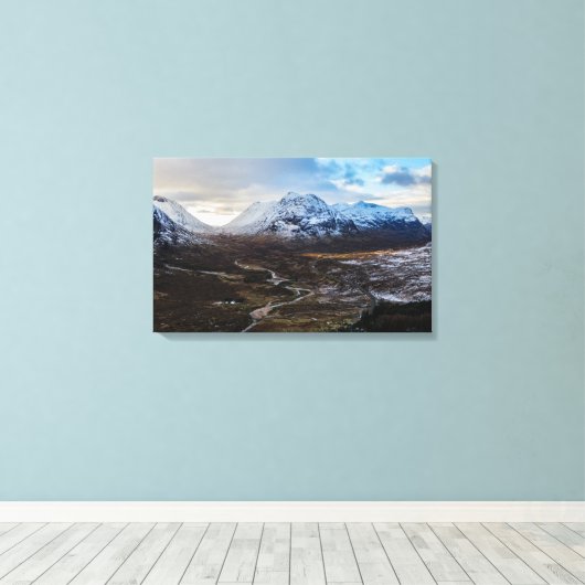 Winter Lairig Gartain Glencoe Lochaber Canvas Afdruk (Insitu (Houten vloer))