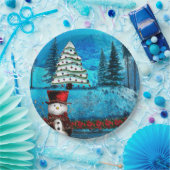 Winter Lake Christmas Folk Art Papieren Bordje (Feest)