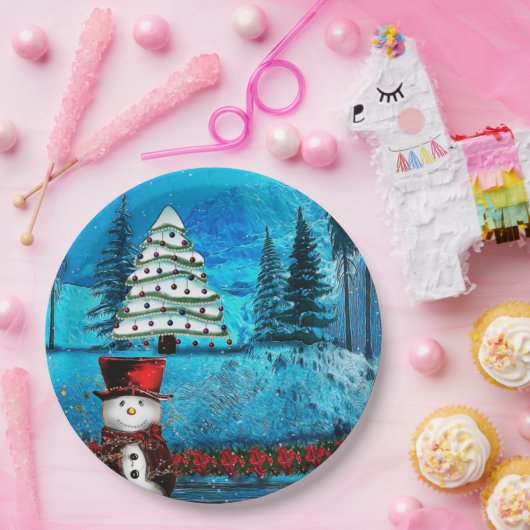 Winter Lake Christmas Folk Art Papieren Bordje (Feest)