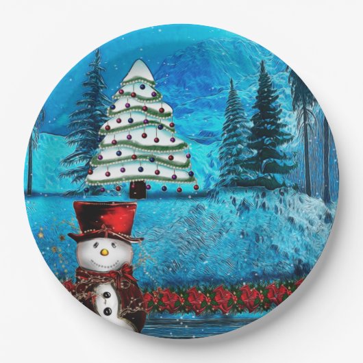 Winter Lake Christmas Folk Art Papieren Bordje (Voorkant)