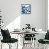 Winter Lake Eagle Fisherman Snowy Mountains Vierkante Klok