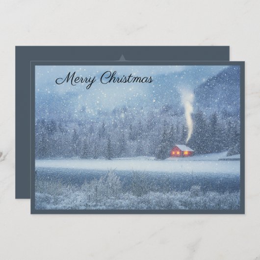 Winter Lakeside Cabin Feestdagenkaart (Voorkant / Achterkant)