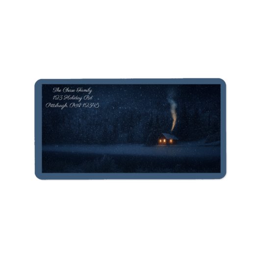 Winter Lakeside Cabin shipping Etiket (Voorkant)