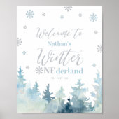 Winter Land Boy 1st Birthday Welcome Sign. Poster (Voorkant)