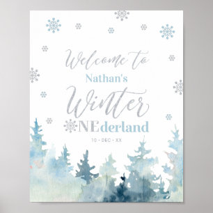 Winter Land Boy 1st Birthday Welcome Sign. Poster