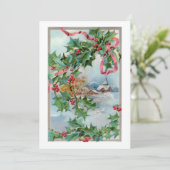  Winter Landelijk Dorp en Kerst Holly Feestdagenkaart (Staand voorkant)