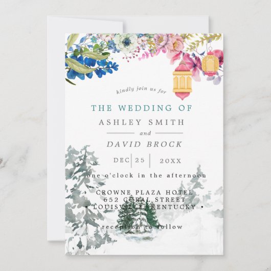 Winter Landelijke Dennenbomen Botanische Lantaarn  Kaart (Voorkant)