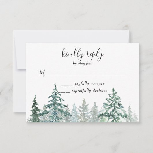 Winter Landelijke Dennenbomen Lantaarn Botanische RSVP Kaartje (Voorkant)