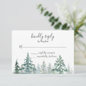 Winter Landelijke Dennenbomen Lantaarn Botanische  RSVP Kaartje (Staand voorkant)