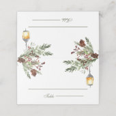 Winter Landelijke Dennenbomen Lantaarn Bruiloft Plaatskaartje (Buitenkant ongevouwen)