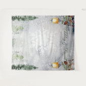 Winter Landelijke Dennenbomen Lantaarn Trouwfoto A Wandkleed (Voorkant (horizontaal))