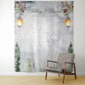 Winter Landelijke Dennenbomen Lantaarn Trouwfoto A Wandkleed (In situ)