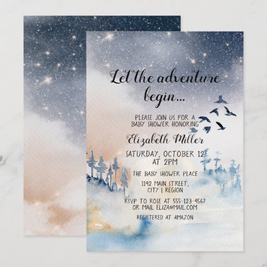 Winter Landscape Adventure begint Baby shower Kaart (Voorkant / Achterkant)