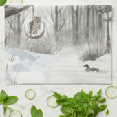 Winter Landscape Baby zijn koude buiten Theedoek (Gevouwen)