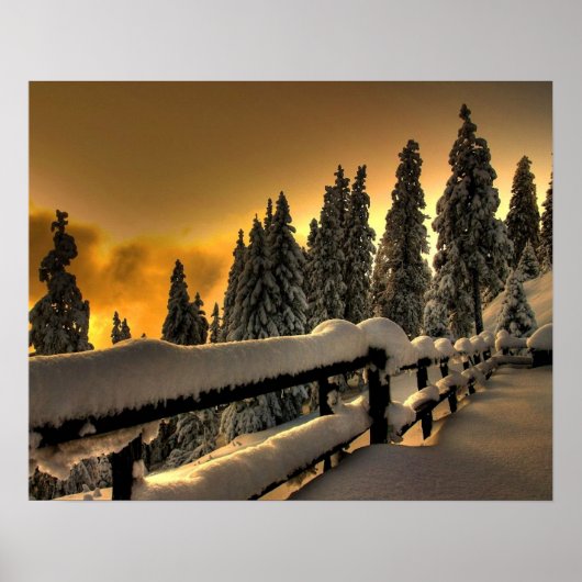 Winter Landscape Fence Foto Natuur Wall Poster (Voorkant)