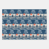 Winter Landscape Forest Moon Navy Blue Drawing Inpakpapier Vel (Voorkant 3)