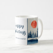 Winter Landscape Forest Moon Navy Blue Drawing  Koffiemok (Voorkant rechts)