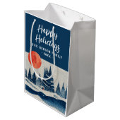 Winter Landscape Forest Moon Navy Blue Drawing  Medium Cadeauzakje (Achterkant Gekanteld)