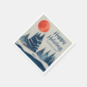 Winter Landscape Forest Moon Navy Blue Drawing  Servet (Hoek)