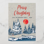 Winter Landscape Forest Moon Navy Blue Folie Kaart (Voorkant)