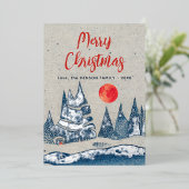 Winter Landscape Forest Moon Navy Blue Folie Kaart (Staand Voorkant)