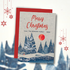 Winter Landscape Forest Moon Navy Blue Folie Kaart
