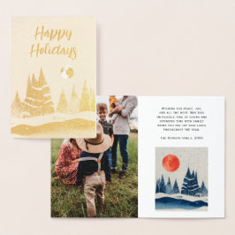 Winter Landscape Forest Moon Navy Blue Foto Folie Kaarten