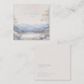 Winter Landscape Gold Frame Frosted Blue Floral Vierkante Visitekaartje (Voorkant / Achterkant)