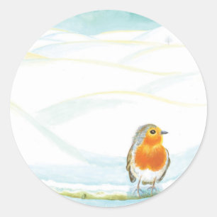 Winter Landscape Illustratie met Robin Ronde Sticker
