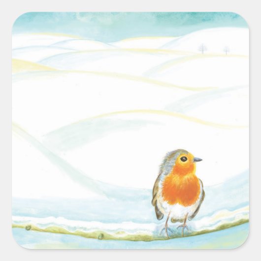 Winter Landscape Illustratie met Robin Vierkante Sticker (Voorkant)