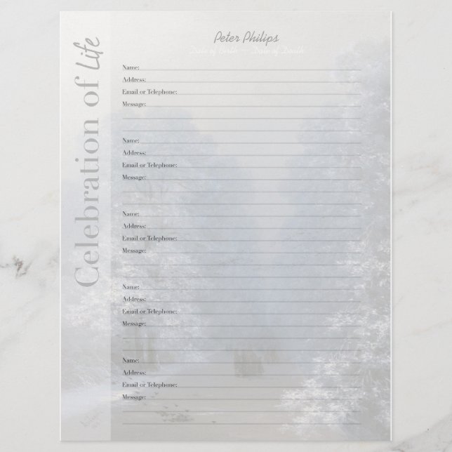 Winter Landscape Memorial Book Filler Page (Voorkant)