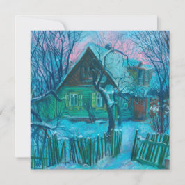 Winter Landscape Old Cottage House Pastel Painting