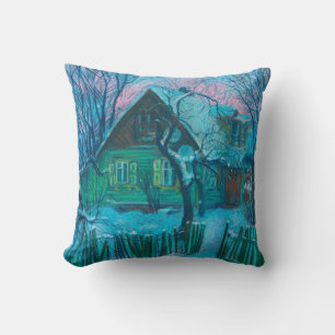 Winter Landscape Old Cottage House Pastel Painting Kussen