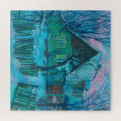 Winter Landscape Old Cottage House Pastel Painting Legpuzzel (Horizontaal)