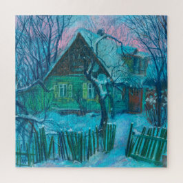 Winter Landscape Old Cottage House Pastel Painting Legpuzzel