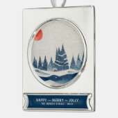 Winter Landscape Snowy Forest Moon Blue Tekening Verzilverd Banner Ornament (Links)