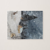 Winter Landscape Waterverf Cabin Legpuzzel (Horizontaal)