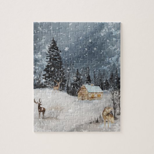 Winter Landscape Waterverf Cabin Legpuzzel (Verticaal)
