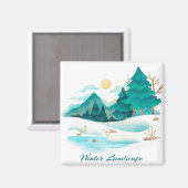 Winter Landschap 2 Inch Square Magnet (Voorkant / Achterkant)