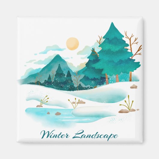 Winter Landschap 2 Inch Square Magnet (Voorkant)
